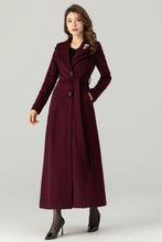 Load image into Gallery viewer, Burgundy Long Wool Coat Women C3693
