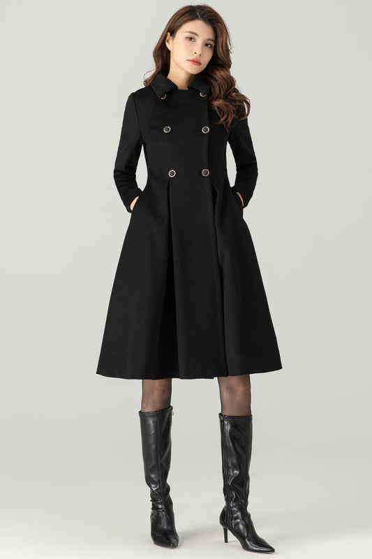 Black Wool Coat, Winter Wool Coat women C3702