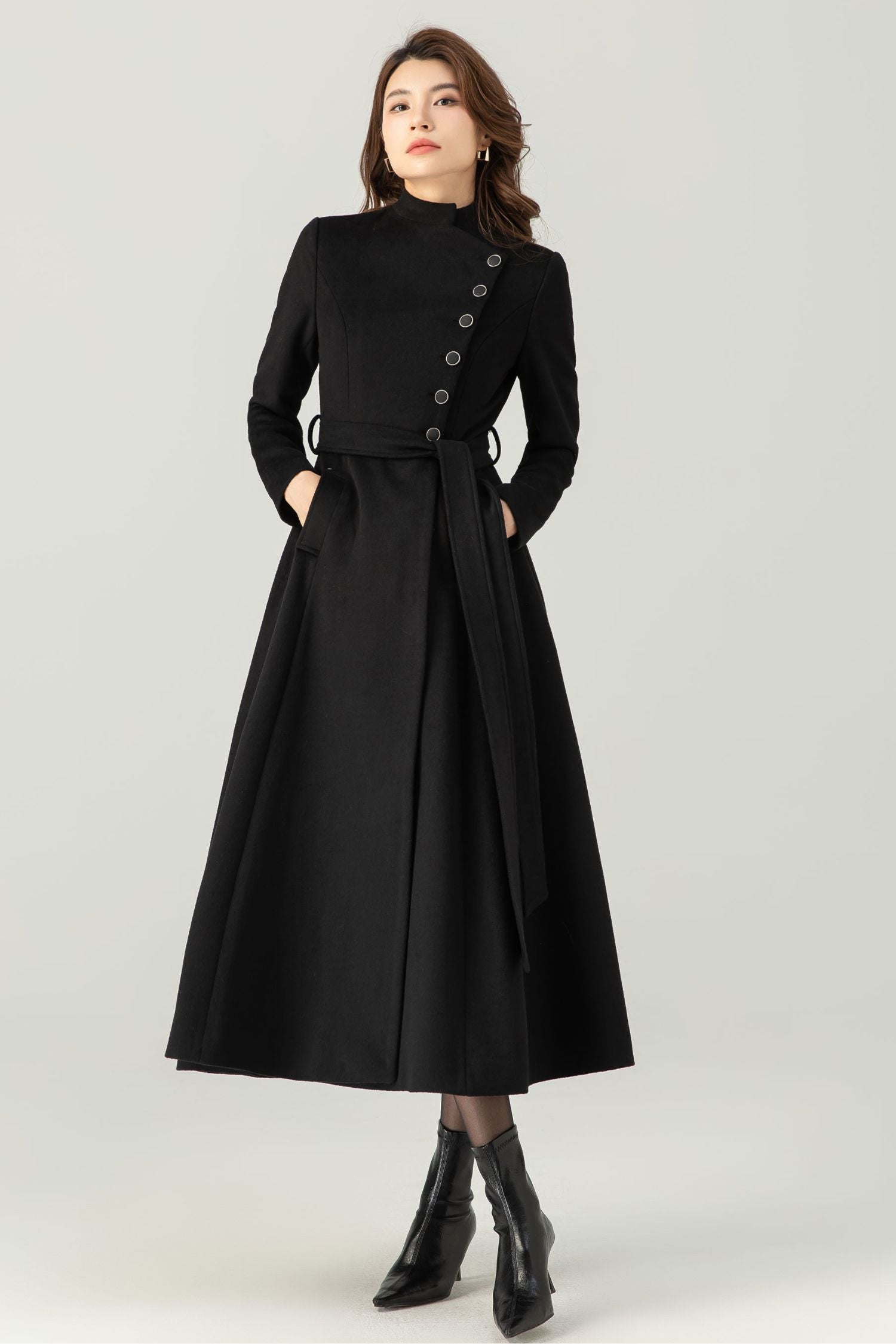 sachin and babi light blue dress Black Long Wool Coat, Winter Wool Coat women C3706 – YLISTYLE