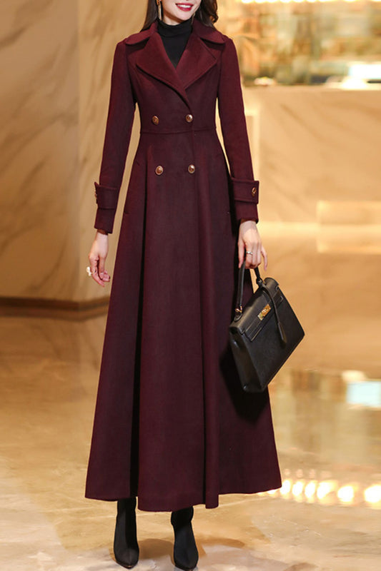 Wool coat, Long wool coat, Burgundy swing wool coat c3709