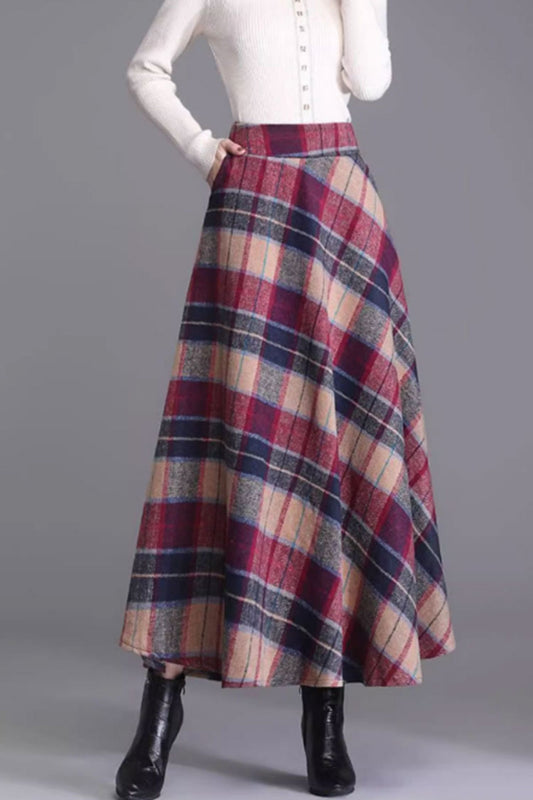 A line plaid long wool skirt C3712