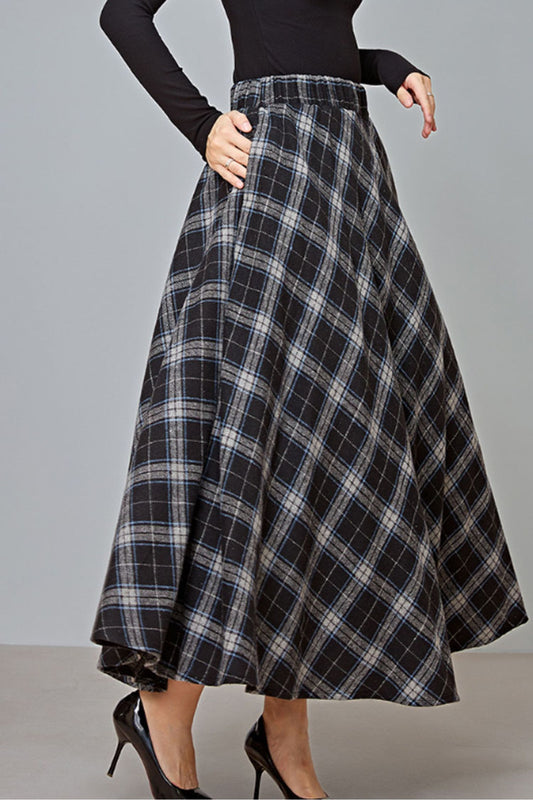 plus size a line long wool skirt C3719