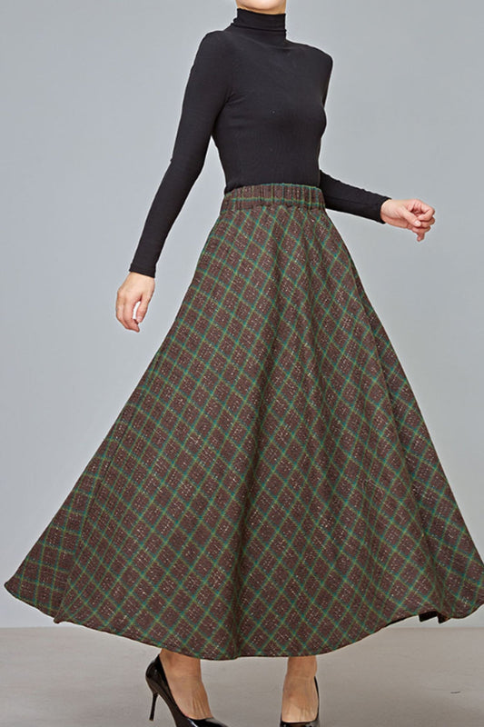 elastic waist a line long wool skirt C3723