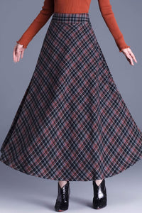 a line plaid long wool skirt women C3734
