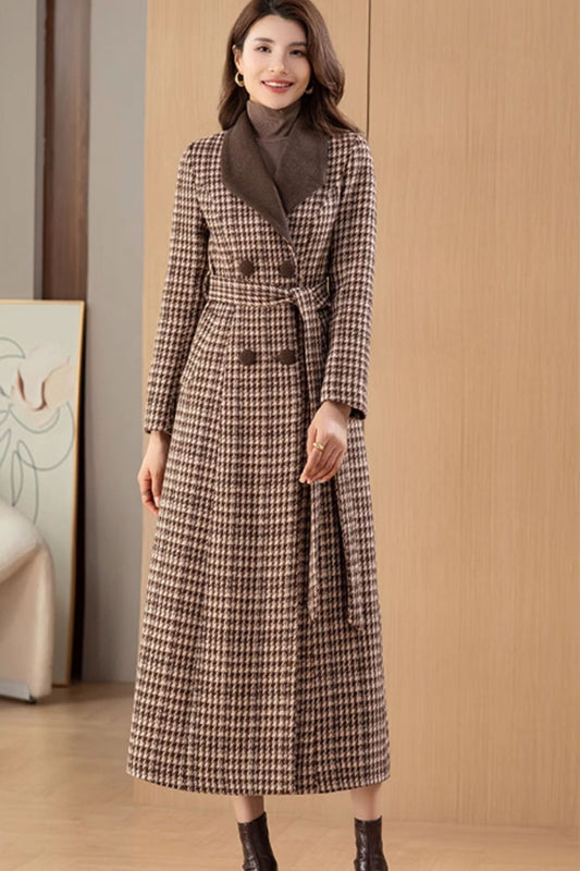 plaid long winter wool coat women c3739