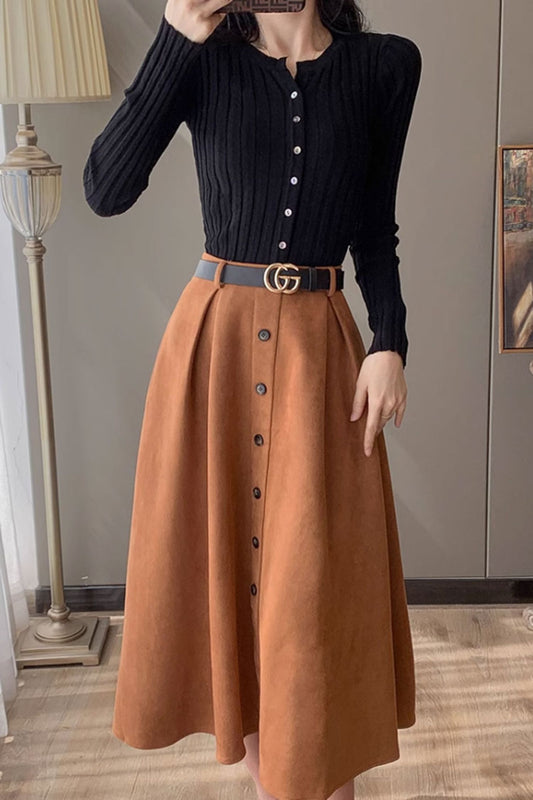 button down midi a line skirt women c3741