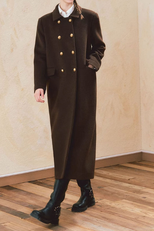 double breasted winter long wool coat c3743