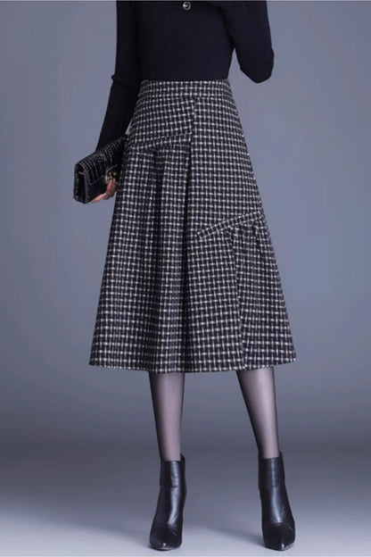 asymmetrical winter a line plaid skirt C3750