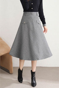 a line midi plaid skirt women C3751