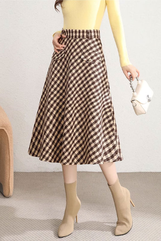 winter a line midi plaid skirt women C3752