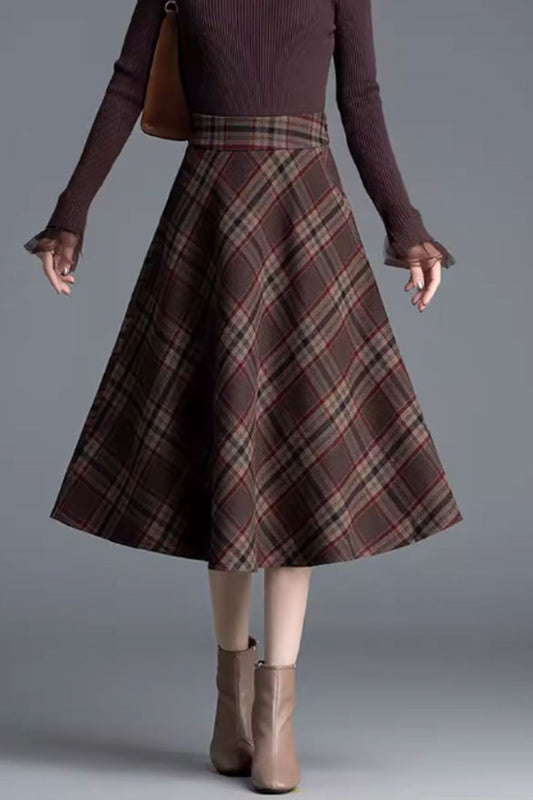 swing a line winter plaid wool skirt C3753