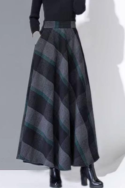 plaid long wool winter skirt for women C3757