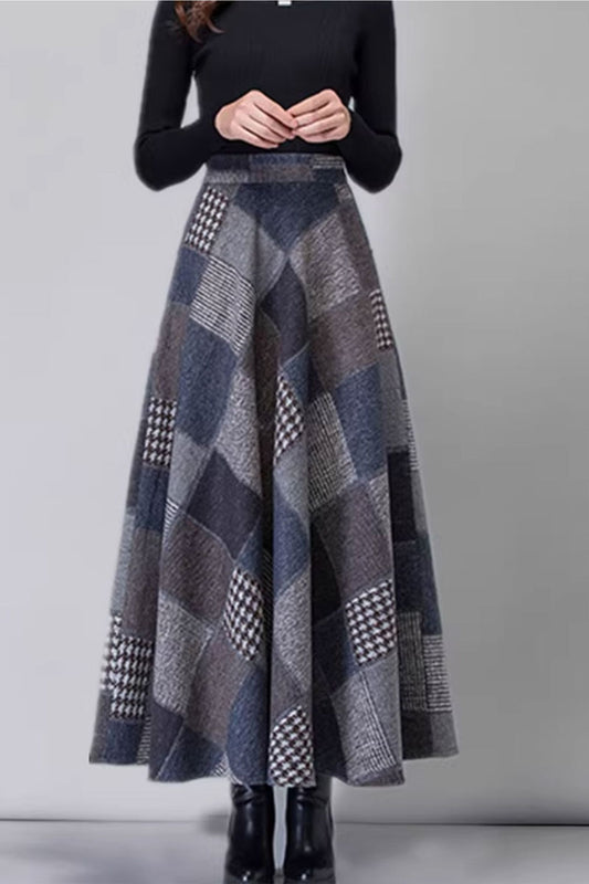 plaid long wool winter skirt for women C3758