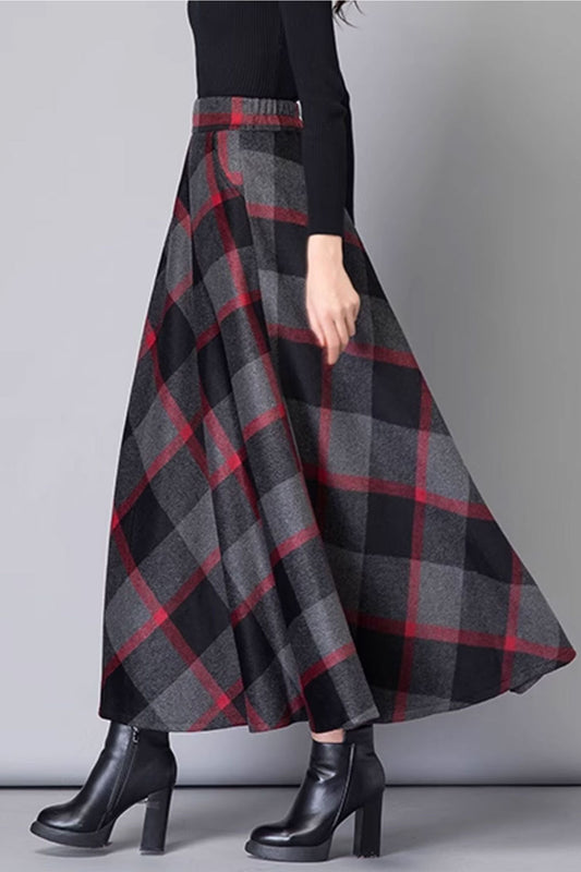 plaid long wool winter skirt for women C3759