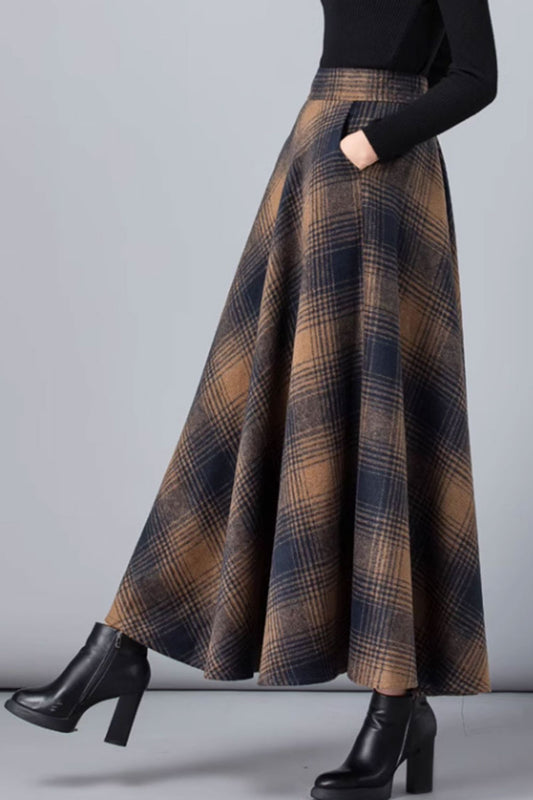 plaid long wool winter skirt for women C3760