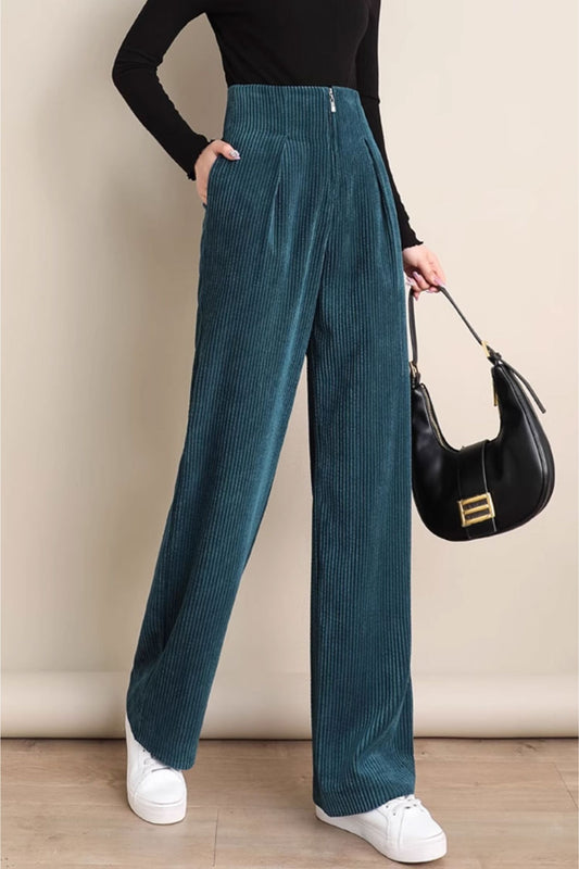 wide leg long palazzo corduroy pants women C3795