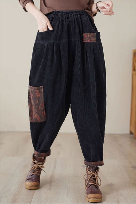 patchwork winter warm corduroy long pants C3805