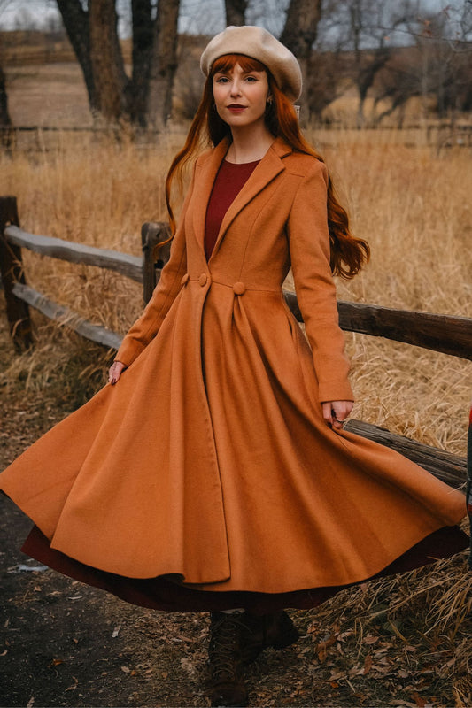 Vintage inspired long wool princess coat C3811