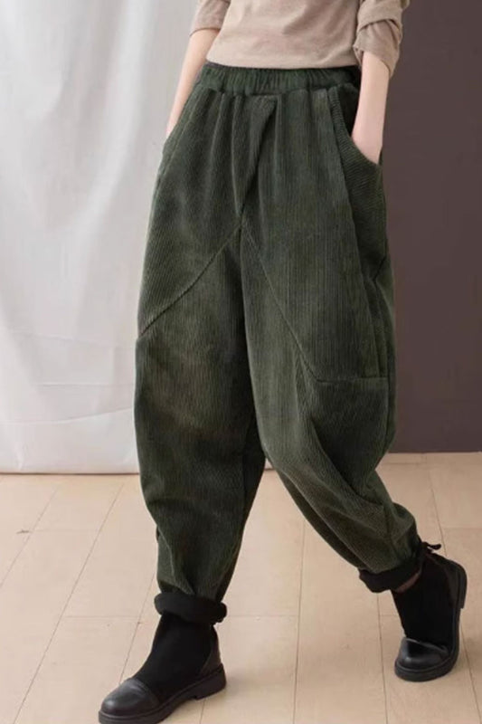 long corduroy pants with elastic waist C3813