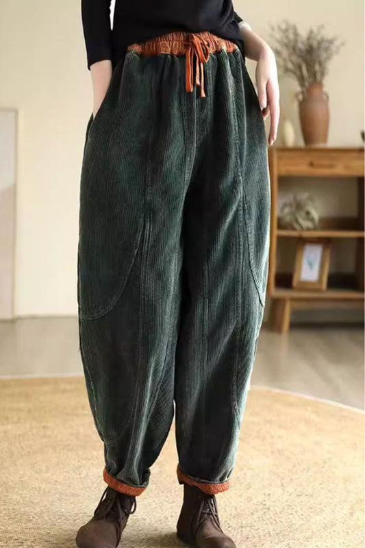 long corduroy pants with drawstring waist C3814