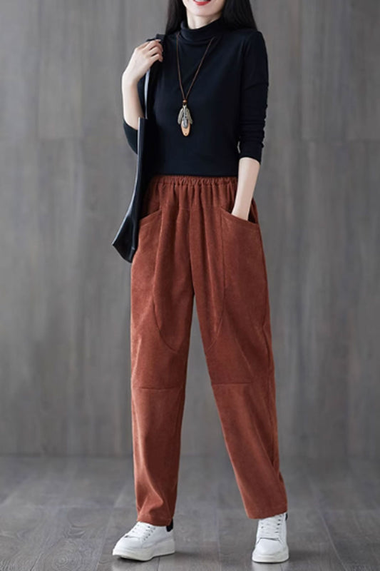 Winter casual corduroy loose fitting pants with pockets C3820