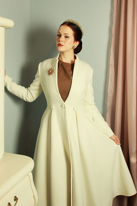 White Wedding Maxi Wool Coat C3840