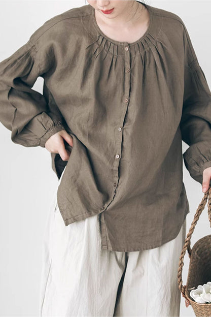 Long sleeves spring linen shirt women C3843