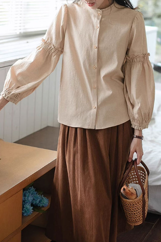 spring linen top with ruffle details C3848