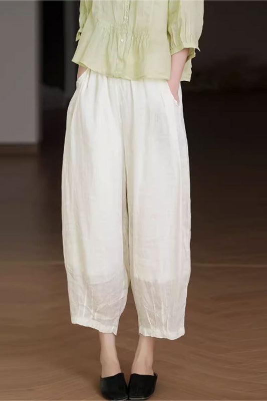 plus size womens spring linen pants with pockets C3857