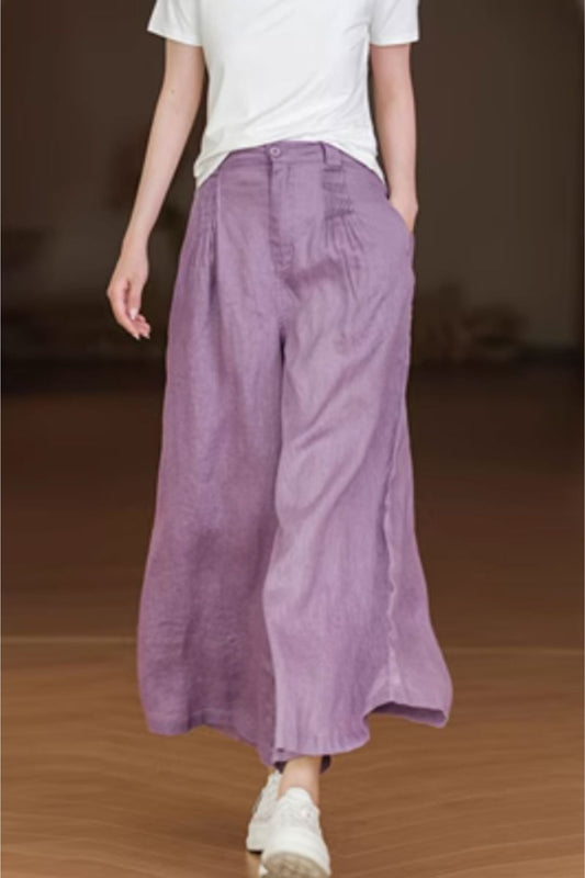 wide leg linen pants with pleating details C3858