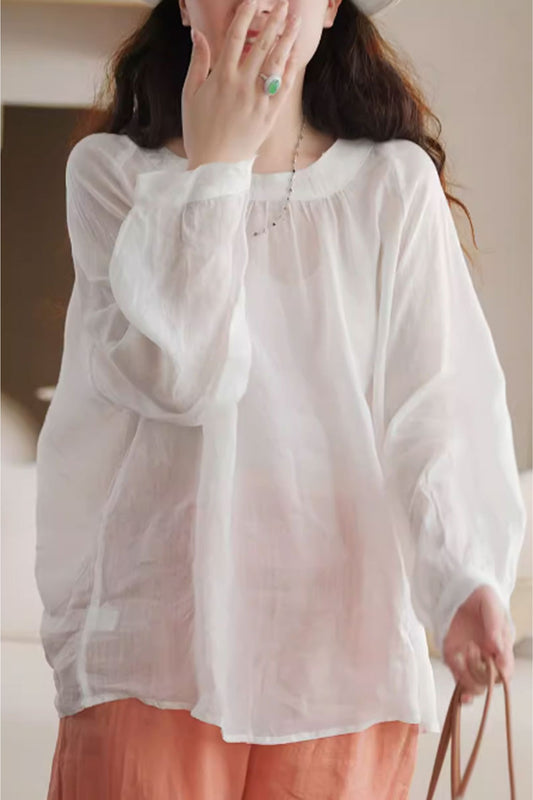 spring/summer womens loose fitting linen blouse C3859