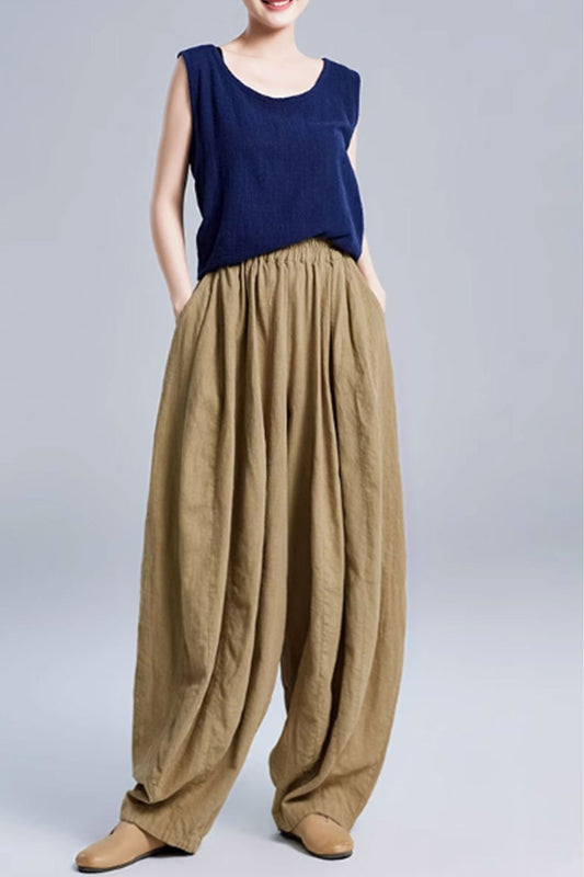 wide leg loose fitting long linen pants women  C3867