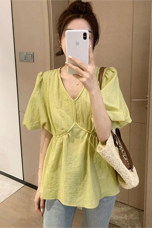 short sleeves Linen blouse women c3880