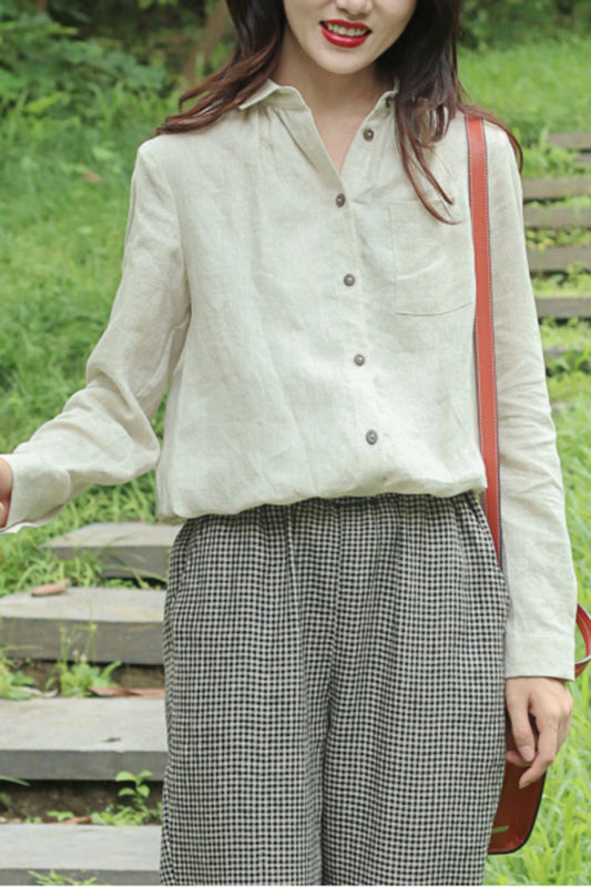 Long sleeves linen shirt with Button C3882