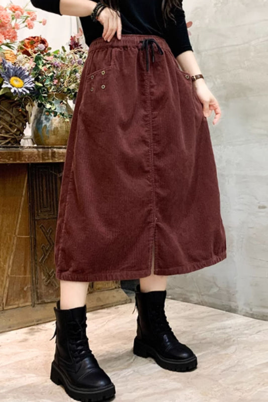 Women's a line corduroy skirt with elastic waist C3906