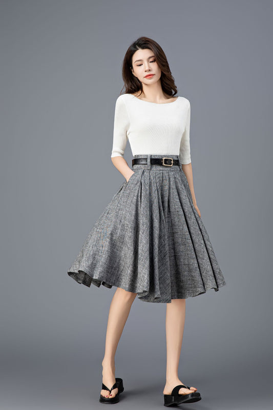 Women's Grey High Waist Linen Skirt C3913