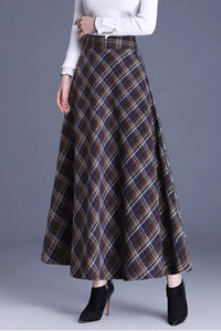 a line plaid long wool skirt women C3735