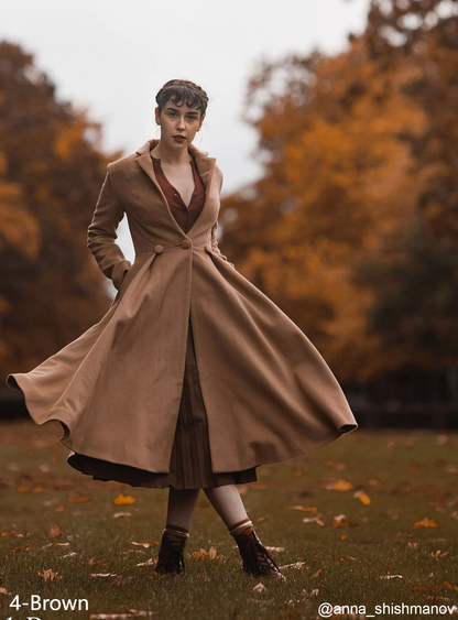 Vintage inspired long wool princess coat C4400