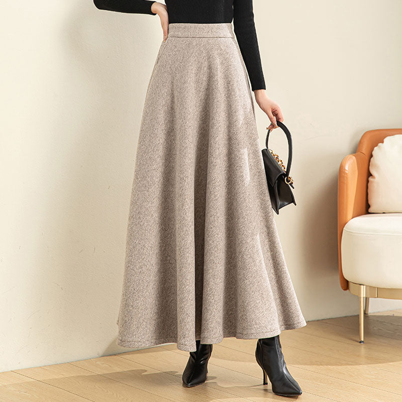 Dark Gray Long A-Line Wool Skirt C5191