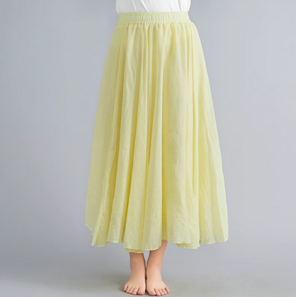 Maxi Plus size summer linen skirt women C5023-18 (yellow)