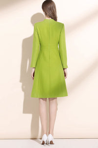 Fit and flare green winter wool dress women C3417