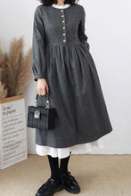 Load image into Gallery viewer, Grey pleated winter wool dress women C3647
