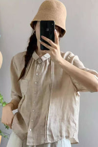 short sleeves summer linen shirt top C3845