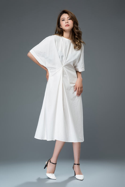 White loose fitting linen dress for summer c902