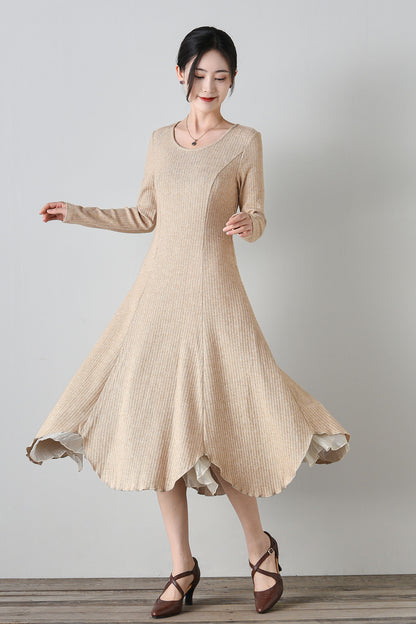 long sleeves prom autumn knit dress C4698