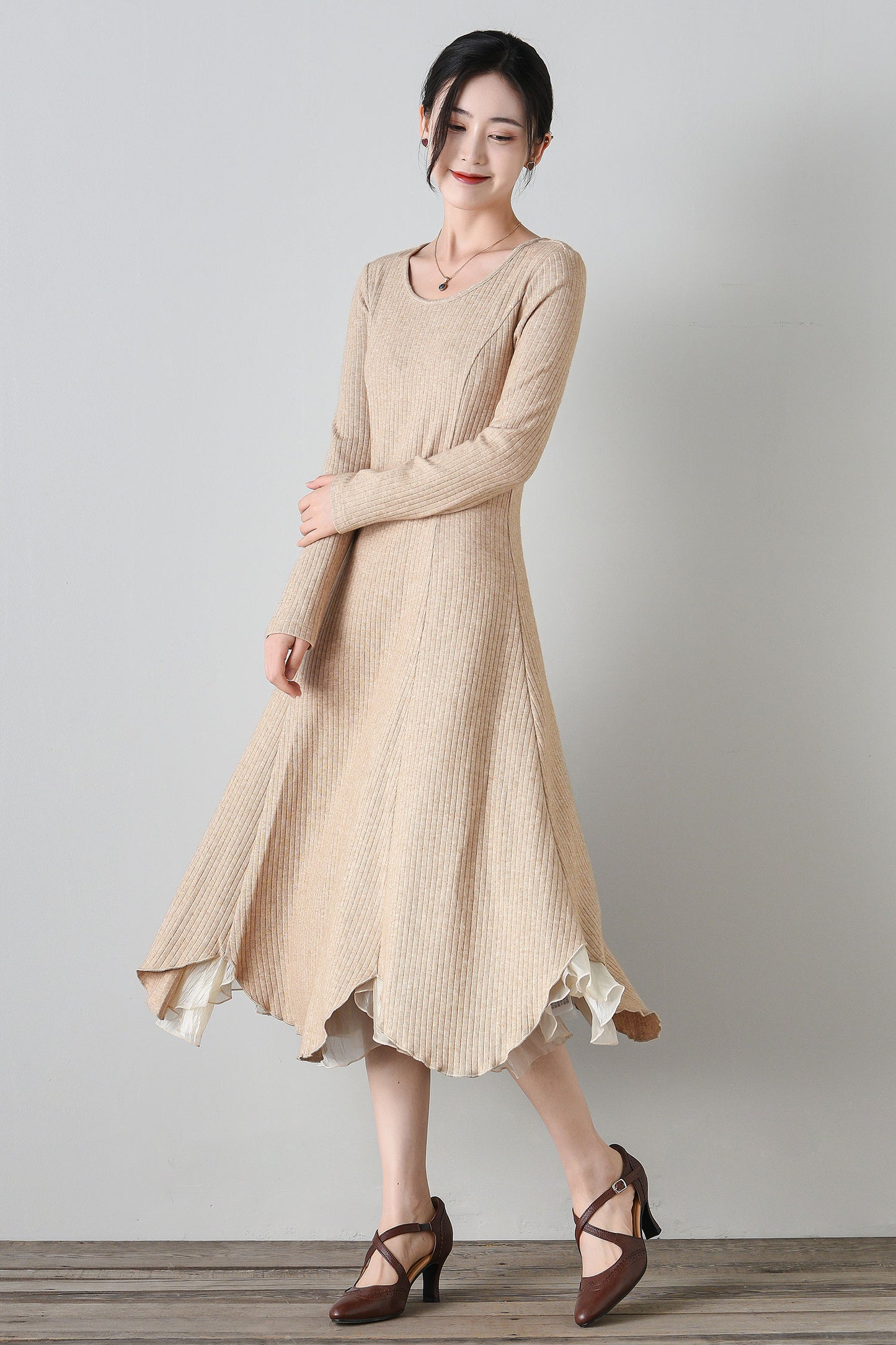 long sleeves prom autumn knit dress C4698