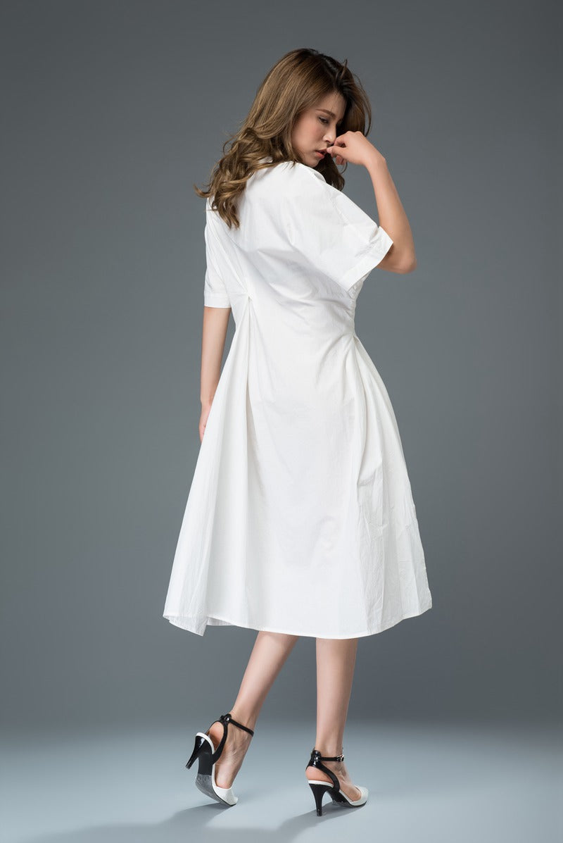 White loose fitting linen dress for summer c902