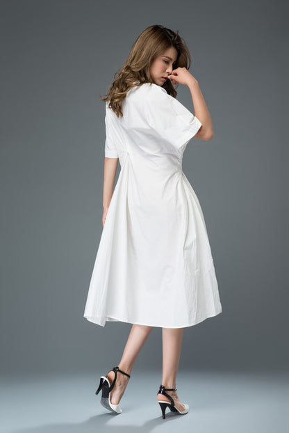 White loose fitting linen dress for summer c902