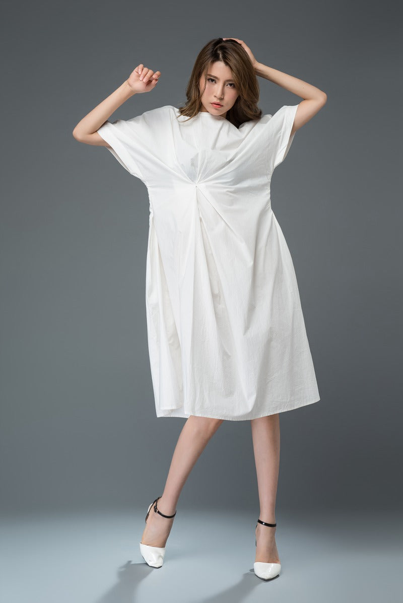 White loose fitting linen dress for summer c902
