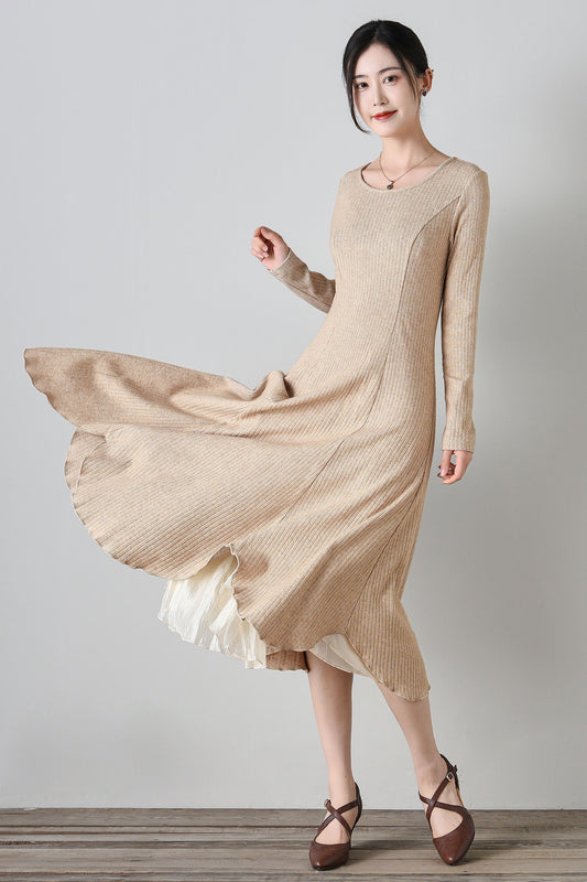 long sleeves prom autumn knit dress C4698